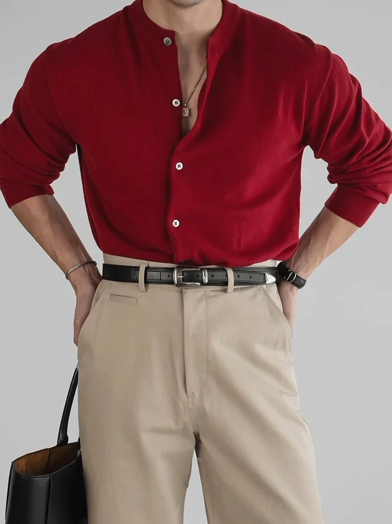 

Angola Red Envelope Core Yarn Knitted Long Sve round Ne Men's Cardigan Casual Mod Wool Jaet Comfortable Breathable