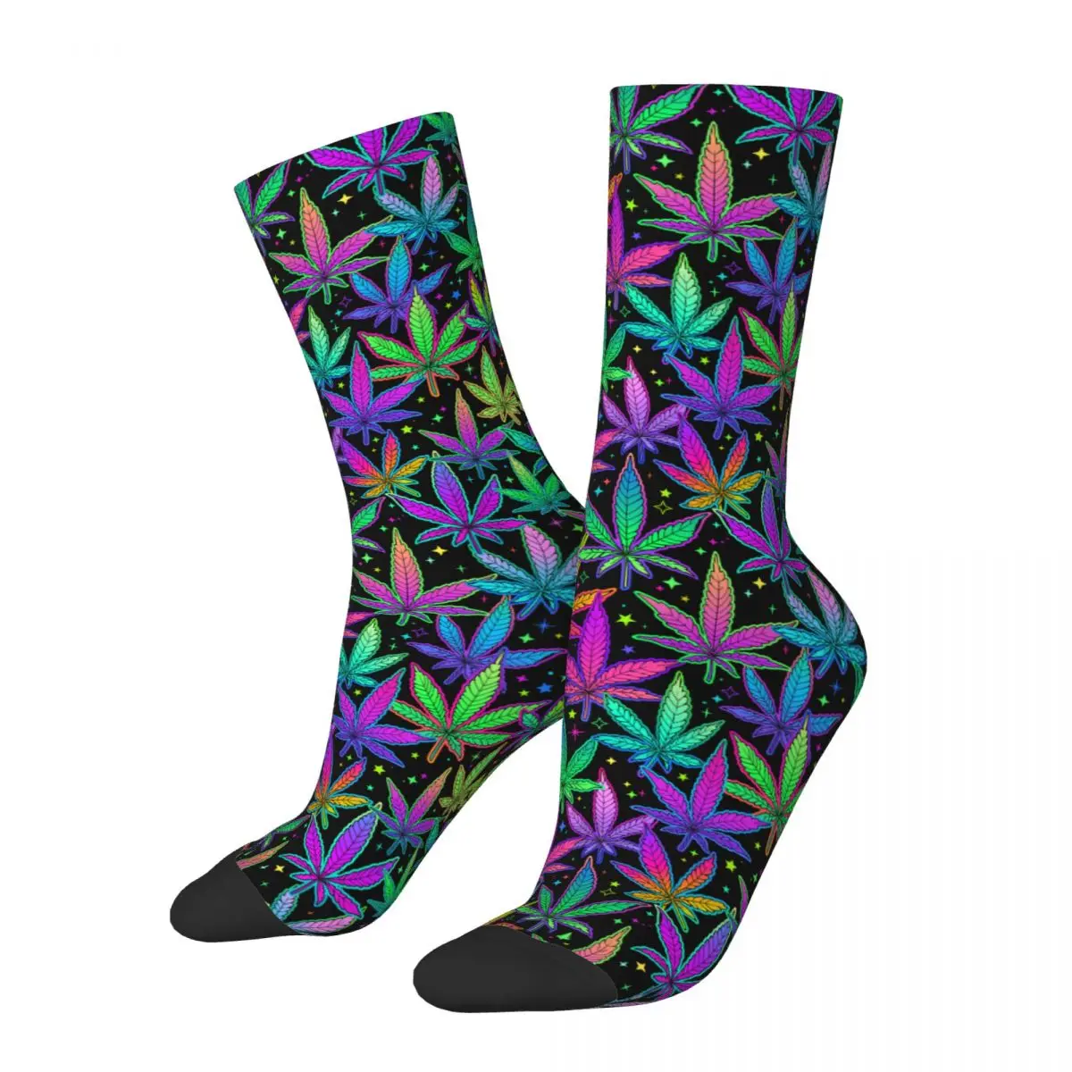 Unisex Weed Rainbow Plant Leaves Cannabis Crew Socks Marijuana Neon Product Basketball Socks Soft Wonderful Gifts