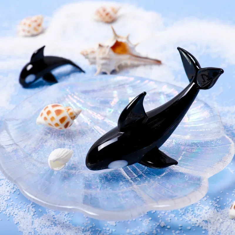 Whale Model Handmade Desktop Decor Glass Killer Whale Model Cute Whale Ornaments Glass Figurines Aquarium Collection Home Decor