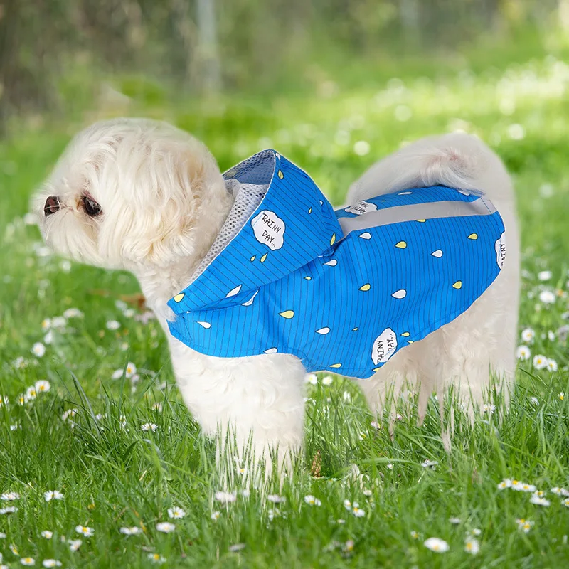 Pets Dog Clothes Outdoor Breathable Clothes For Puppies Hooded Raincoats Printing Reflective Strip Dogs Rain Coat Waterproof