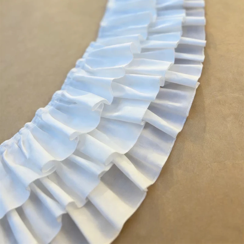 Weißer Dreischichtiger Plissierter Baumwollstoff Spitzen-Rüschenkragen Stickerei-Band DIY Hochzeitskleid Puppenkleidung Zubehör – Detail 1