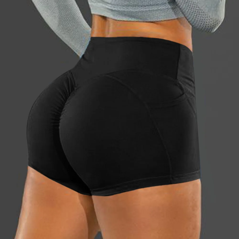 Plus Size Ladies Solid Butt Lift Athletic Shorts Side Pockets High Elastic Waist Sports Gym Fitness Base Layer Shorts