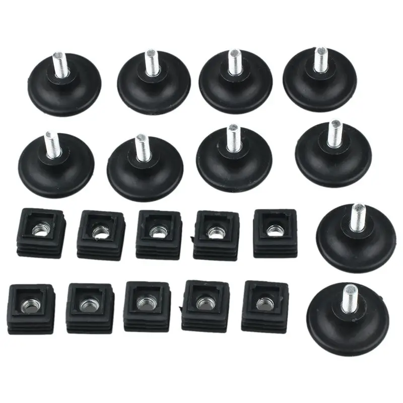 10 Sets Base Dia Adjustable Leveling Foot Square Tube Insert Kit