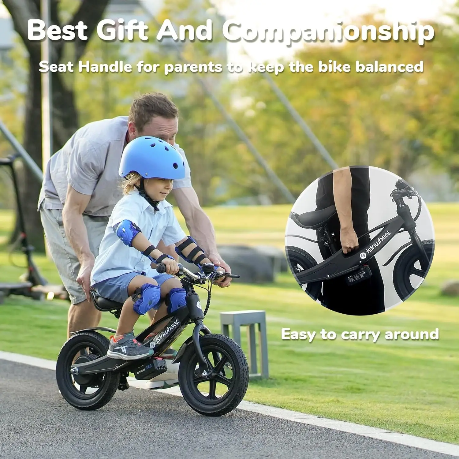 SK12 elektrische fiets voor kinderen van 3-6 jaar, 150 W elektrische loopfiets met verwisselbare batterij, 12 inch opblaasbare band en