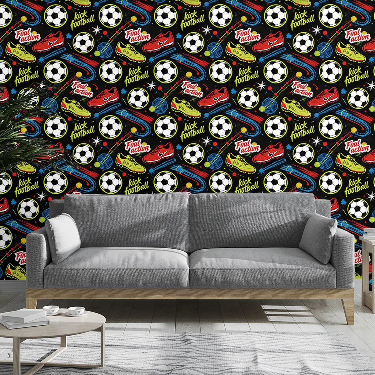 1PC football shoe graffiti wall sticker PVC flat simulation loop wallpaper suitable for living room and bedroom wall decorati