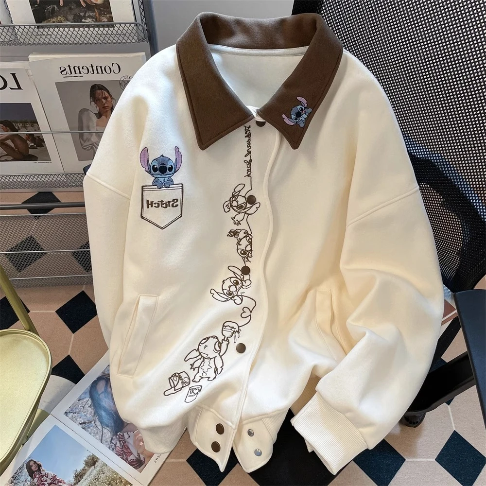 سترة ريترو ستيتش التطريز اللون كتلة التلبيب للنساء الربيع والخريف العلامة التجارية العصرية عارضة زوجين البلوز سترة #6