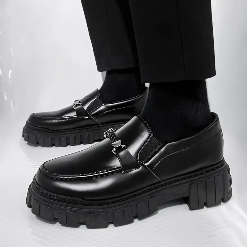 Platform Men\'s Leather Loafers Shoes Dress Business Formal Thick Sole 2025 Trend Fashion In Promotion Male Casual Shoe Retro New