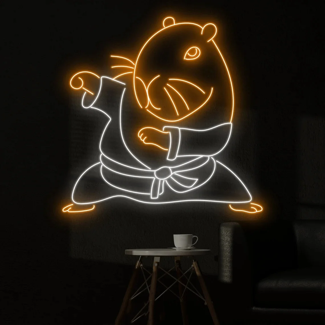 Kung Fu Guinea Pig Neon Sign Custom Neon Sign  Wall Decor Neon Sign Kungfu Neon Sign