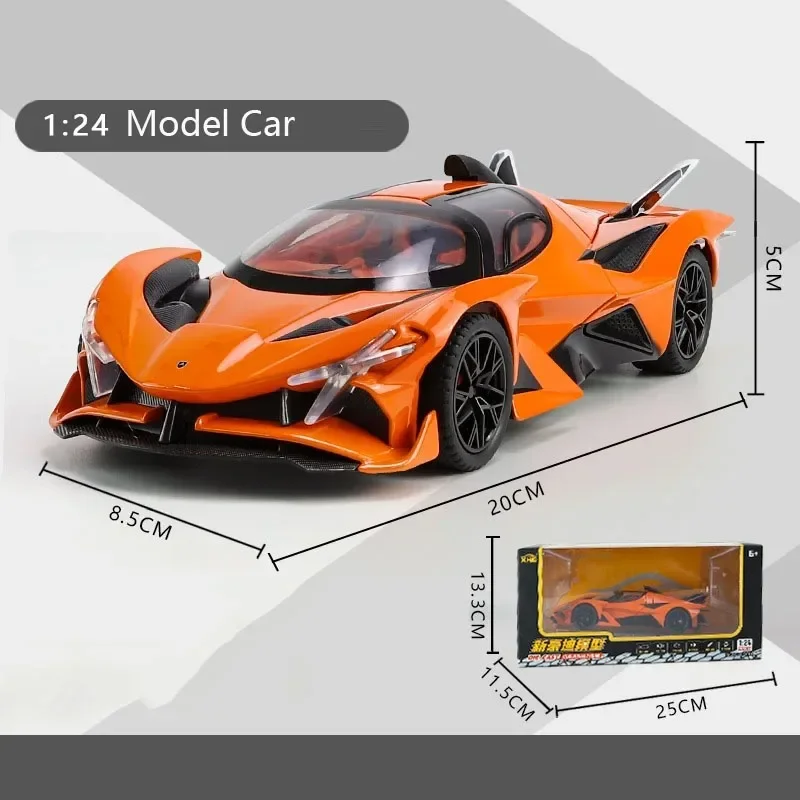 1:24 Sports Car Alloy Model Car Simulation Sound and Light Pull Back Toy Car for Apollo Helios Boys Collection Decoration Gift