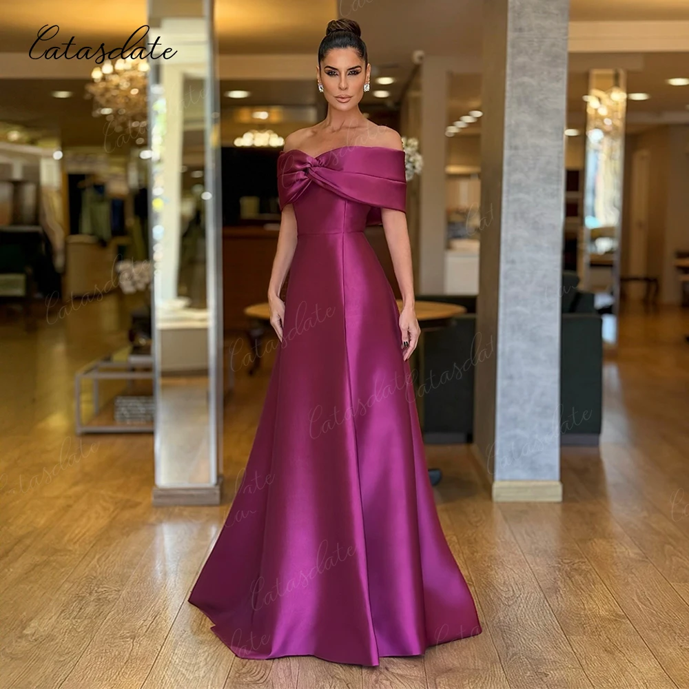 

Catasdate Formal Evening Dress Wedding Guest Dress with Bow Back Satin Party Dress for Women vestidos de fiesta Customized