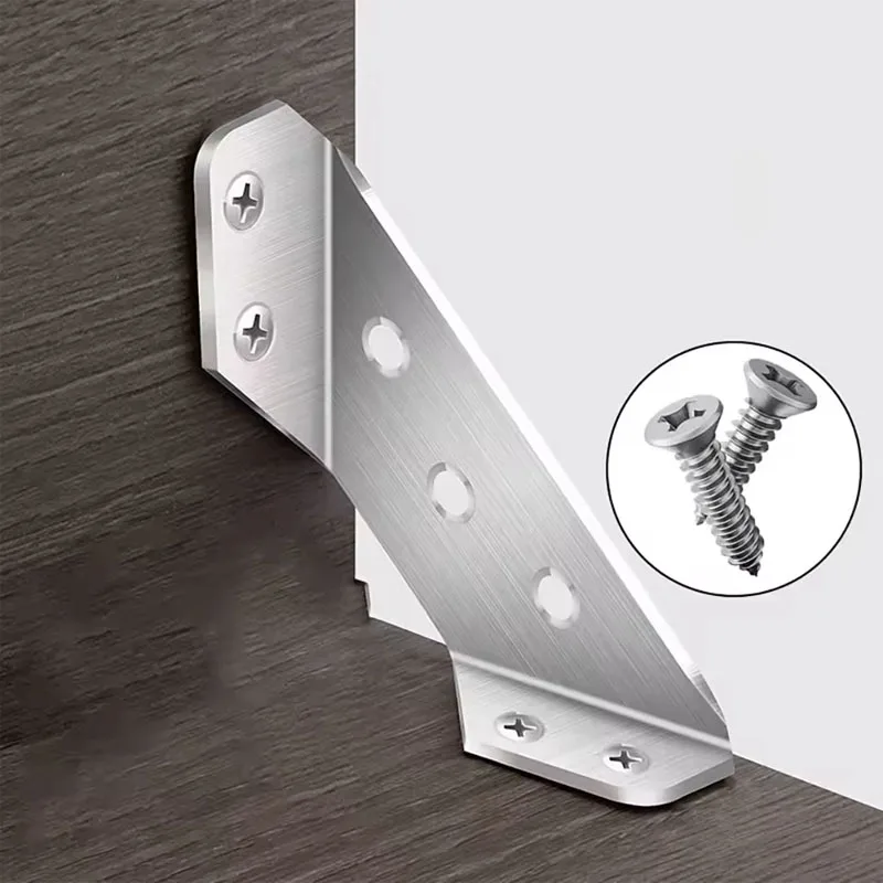 10pcs Corner Brackets Stainless Steel Furniture Angle Shelf Connector Cabinet Support Fixing Frame Corner Brace With Screws