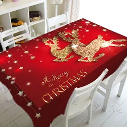 Christmas Elk Print Kitchen Rectangle Tablecloth Party Decoration Waterproof Tablecloth Home Gathering Wedding Decor Tablecloth