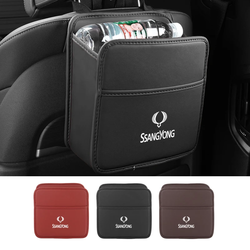 Car Chair Back Leather Storage Box Water Cup Tissue Holder For SsangYong Actyon Korando Rexton Kyron Rodius Tivoli Musso