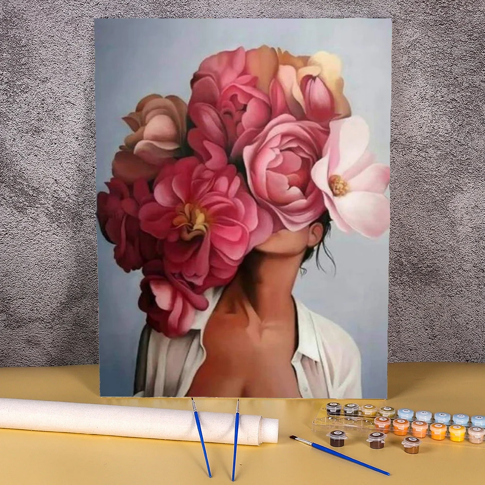 50x70cm Painting By Numbers Flower Women Coloring With Numbers On Canvas Acrylic Paints Package Handpainted Picture Drawing Art