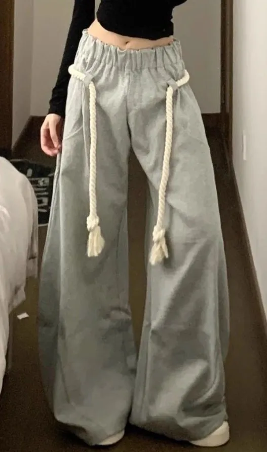 بنطال ذو قصة أرجل واسعة بنطلون نسائي شتوي مبطن بالصوف قطيفة بطبقة مزدوجة مريح بطانة لطيفة ملابس نوم مرنة الخصر Harajuku #3