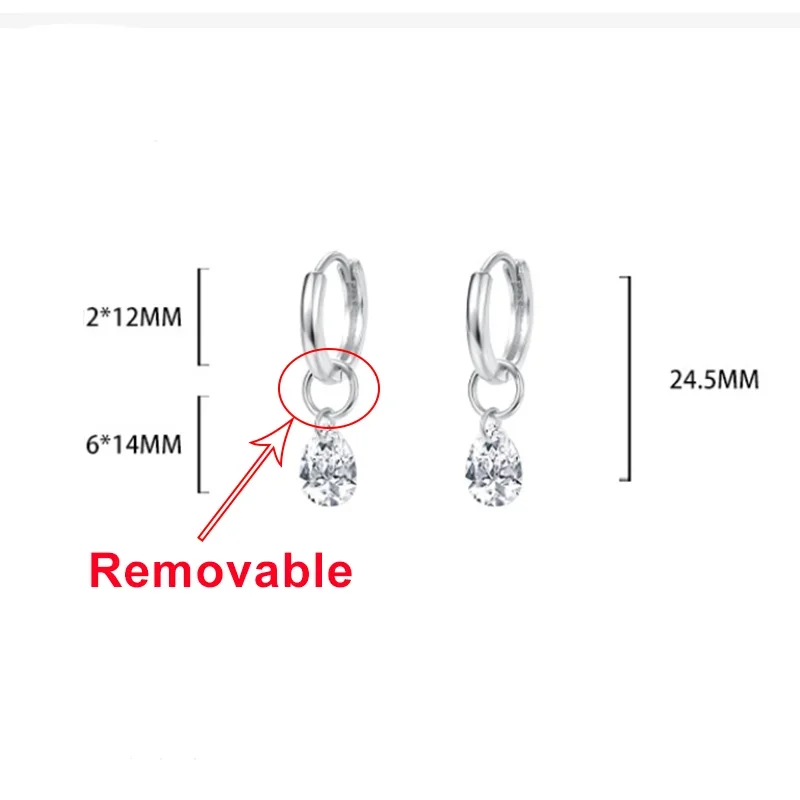 INZATT Real 925 Sterling Silver Removable Zircon Water Drop 18K Hoop Earrings for Women OL Fine Jewelry Light Luxury Accessories