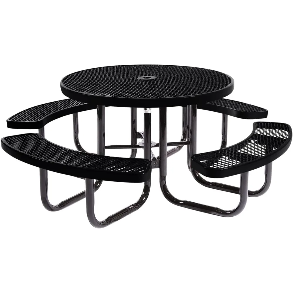 

Heavy-Duty Portable Outdoor Picnic Table with Umbrella Hole, Expanded Metal Commercial-Grade Patio Dining