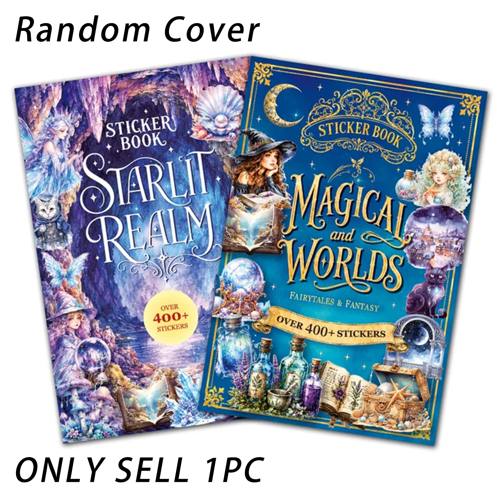 Random Cover 30 Sheets Fantasy Magic Sticker Book, 400+ pcs Elf Stickers for Laptop, Water Bottle, Phone, Journal, Scrapbook