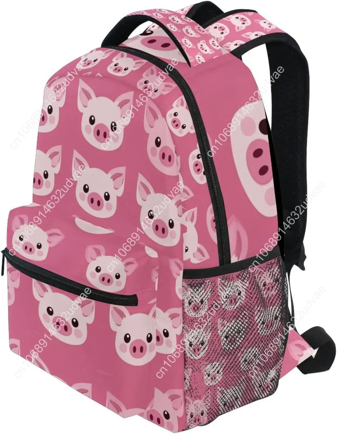 Pink Cartoon Pig Face Laptop Backpack Shoulder School Bag For Girls, Animal Water Resistant College Travel Computer Notebooks Co