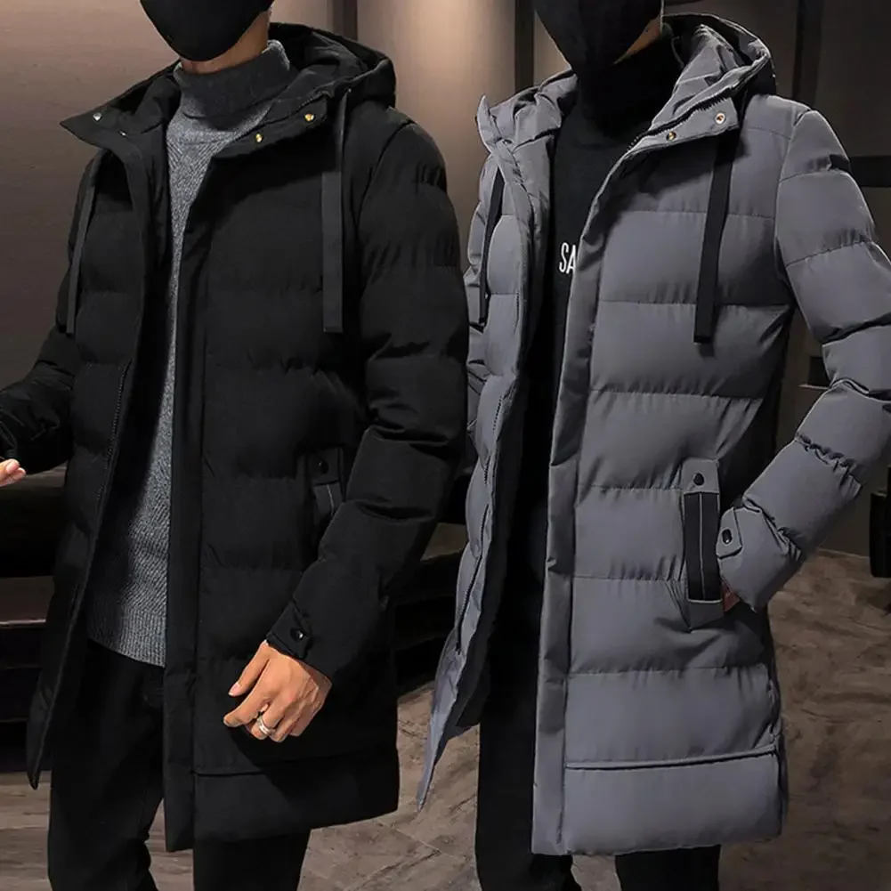 

Zipper Windbreaker Male Parkas Long Jacket Brand Men Cotton Padded Jacket Stylish Men Outerwear Hood Male Windbreaker Parkas