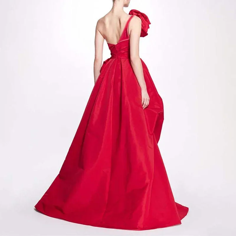 Customized Fashion Red One Shoulder Formal Evening Dresses Long Bridal Wedding Prom Gowns for Birthday Floor-Length Party Dress