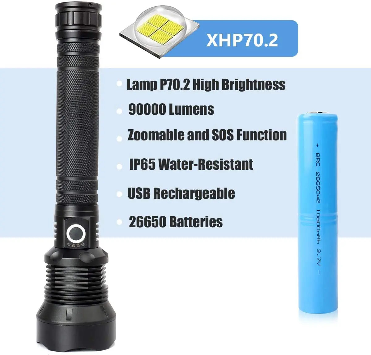 Super Bright LED Flashlight Tactical Flashlight USB Rechargeable Flashlight Waterproof Torch for Camping Hiking Emergency