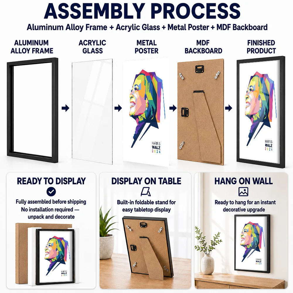 Tim Walz Election Portrait Metal Poster With Aluminum Alloy Frame Personalized Graphic Tribute Wall Art Ideal For Living Room