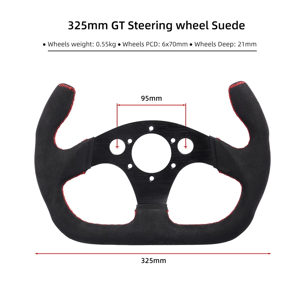 325mm Flat GT Steering Wheel Suede Racing Car/Game Rims Black with Horn Button