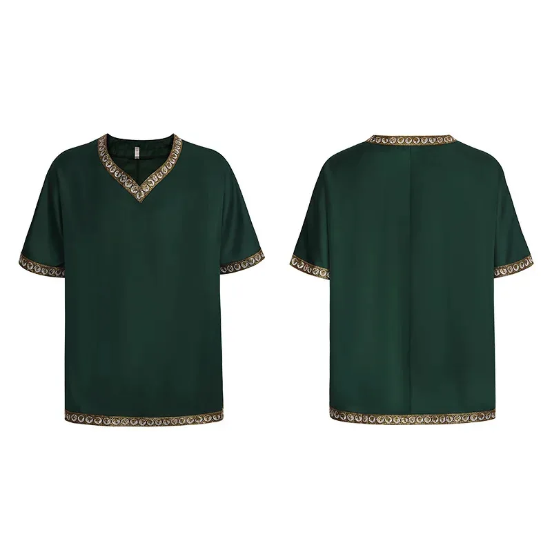 

ABC123Средневековая туника, хлопково-льняная рубашка, мужской костюм викингов, плетеный свободный топ с короткими рукавами, Ренессанс, Хэллоуин;5,c'8.m;0'