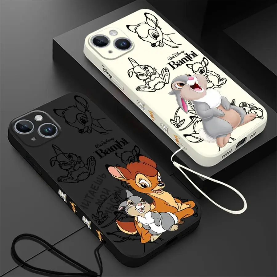 Disney Bambi Deer Phone Case for iPhone 11 13 16 Pro 14ProMax 15 Plus XS Max XR SE 8 7 12 Mini Silicone Cover Soft