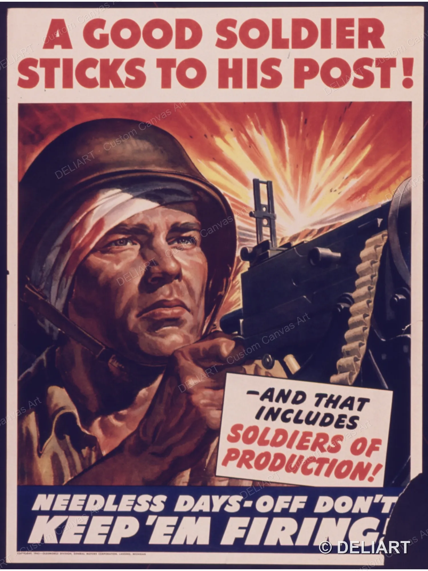 A Good Soldier Sticks to His Post Vintage WWII Propaganda Canvas Wall Art Poster Print Retro Home Decor Unframed