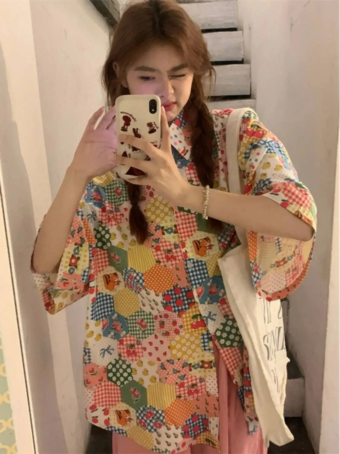 Zomer Nieuwe Sle Dames Loose Fit Bloemenprint Ort Sve Irt Binnenbovenkleding Jeugdig ogend Afslanken Veelzijdig...