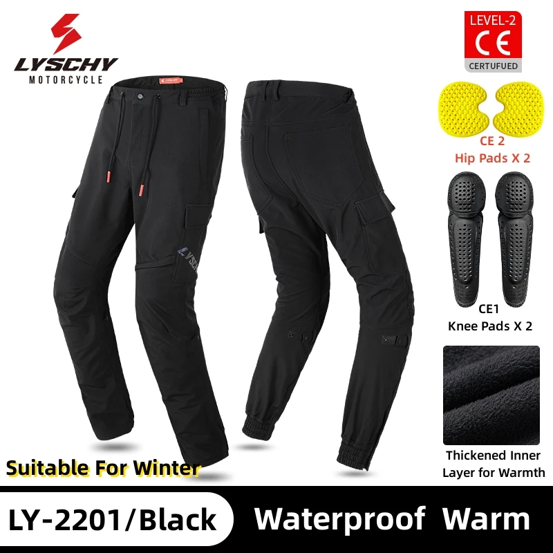 LYSCHY LY-2201 Winter Motorcycle Riding Warm Pants Warm Lined 3 Layer Waterproof CE Protective Motorcycle Cycling Pants