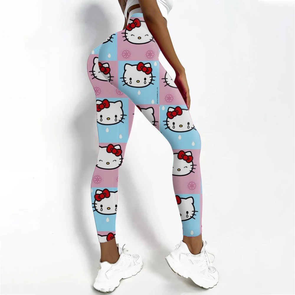 Fitness Women Sport Hello Kitty Kuromi print Waist Elastic Solid Yoga Leggings Gym Jogging Quick Dry Push Up Slim Pants Female