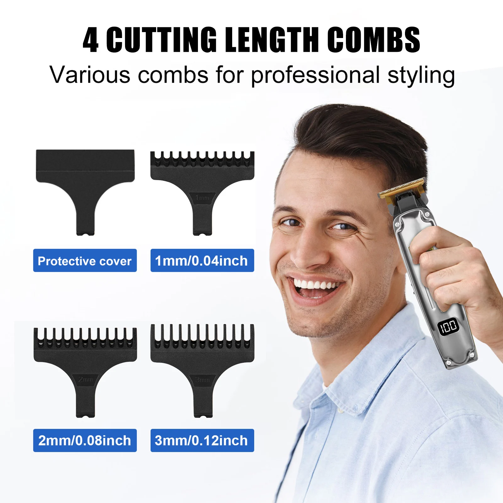 HYN مقص الشعر الكهربائية الذكية شاشة ديجيتال الشعر اللحية ماكينة حلاقة المهنية تصفيف الشعر نحت آلة قطع الشعر HIENA