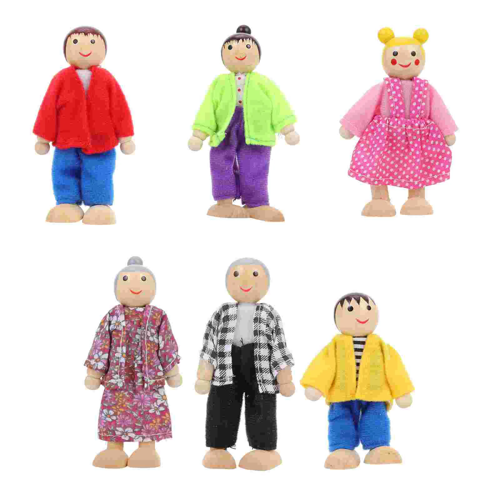 6 PCS Decor Wood Dolls Natural Decoration Happy Family House Small Ornament