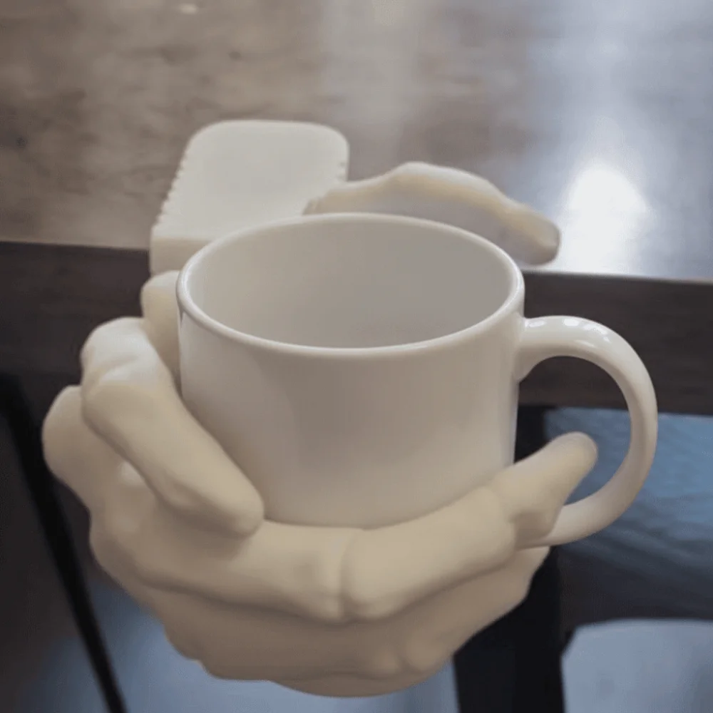 Clamping Skeleton Cup Holder Sturdy Adjustable Desk Edge Clamp Novelty Removable 3D Printed Mug Stand Office