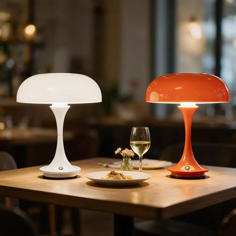 Retro Mushroom Table Lamp, Rechargeable Bedroom Bedside Atmosphere Light, Small Night Light, Dining Room desktop Decoration Atmo