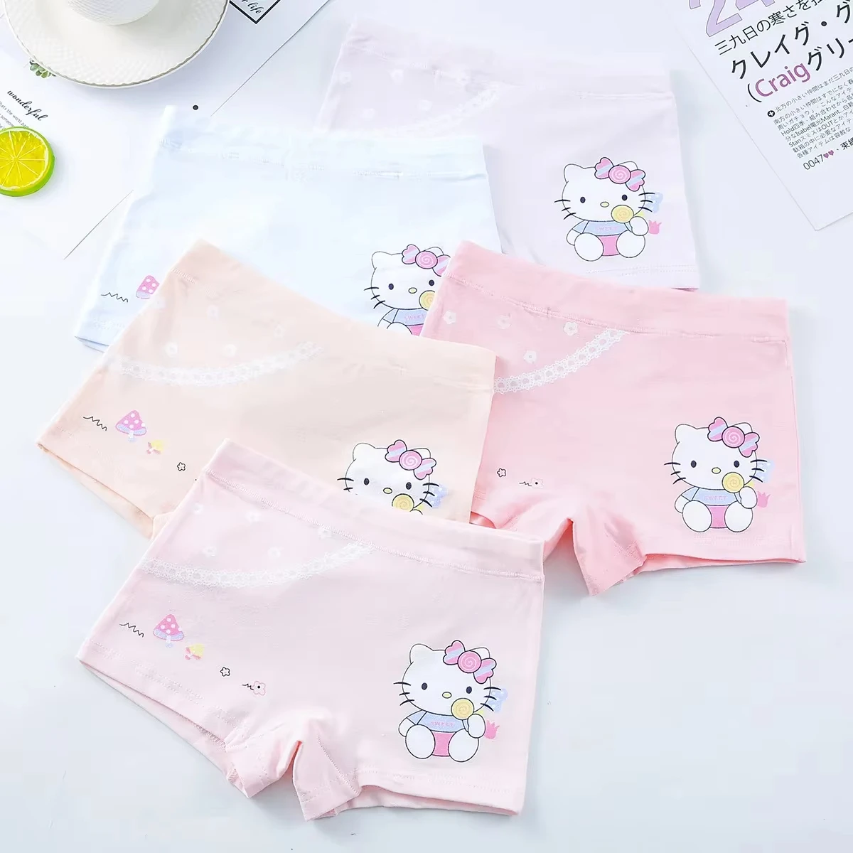 

5 шт. Kawaii Sanrio, новые трусы для девочек «Hello Kitty», детское хлопковое нижнее белье, нижнее белье с принтом для маленьких девочек, удобное нижнее белье с героями мультфильмов
