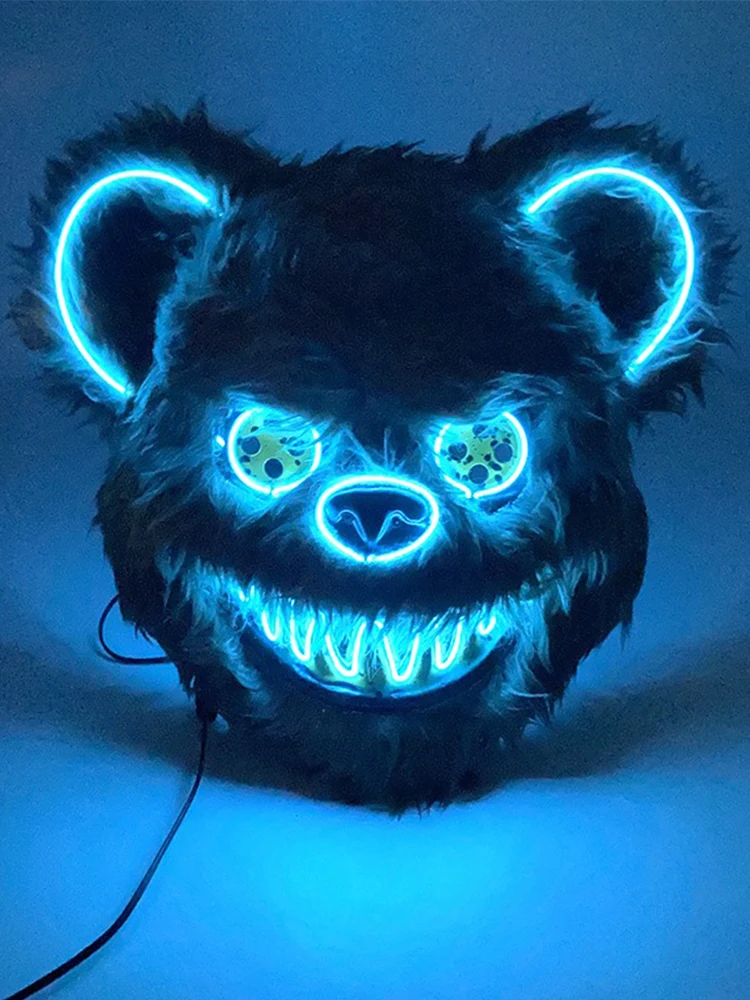 Halloween Plüsch-LED-Leucht-Bärenmaske Tierkopf Blutiger Gruseliger Cosplay-Kostüm-Requisite Unisex Erwachsenenparty Mehrere Farben
