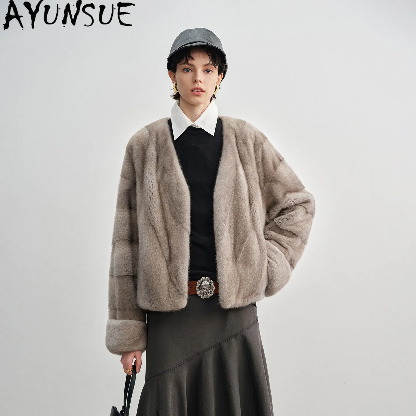 AYUSNUE Top Quality Natural Mink Coat Women Fashion Winter Clothes Whole Mink Real Fur Womens Jacket Swan Velvet Purple Label