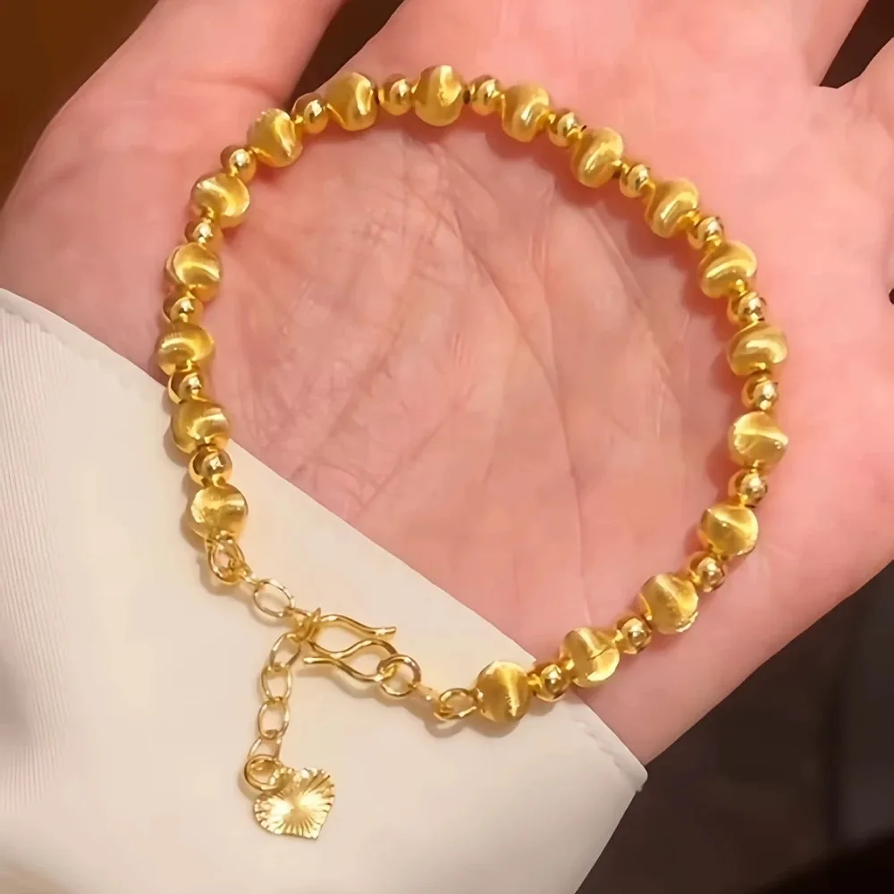 Luxury 24K 9999 Pure Gold real gold Women's Cat's Eye Brushed Transfer Beads Bracelet