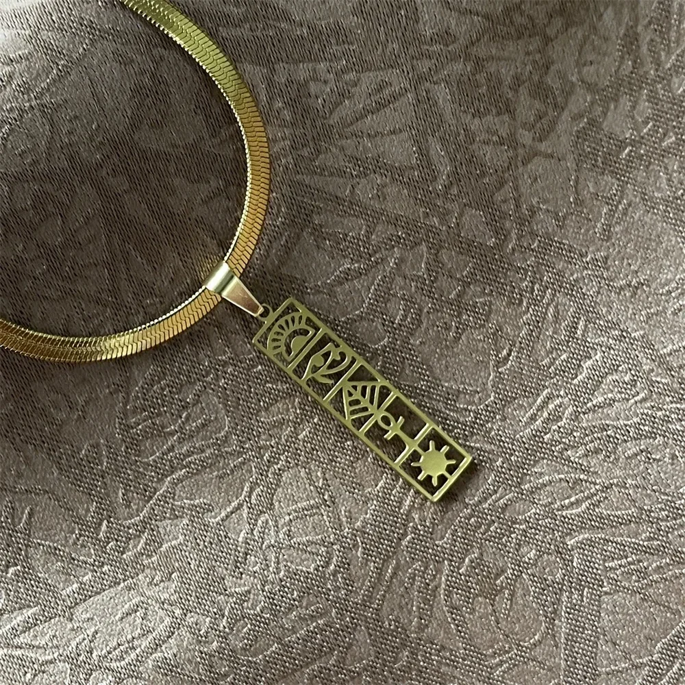 قلادة بدلاية شمس منحوتة من الفولاذ المقاوم للصدأ للرجال والنساء ، قلادة مصرية قديمة ، جرافيتي شجرة كبيرة ، إكسسوارات يومية #4
