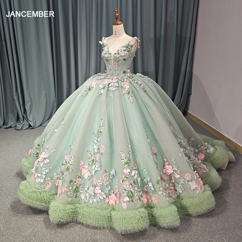 Blush Green Sparkly Princess Quinceanera Dresses 2024 Tank Corset Puffy vestido de 15 quinceañera Prom Sweet 16 Gown DY1229