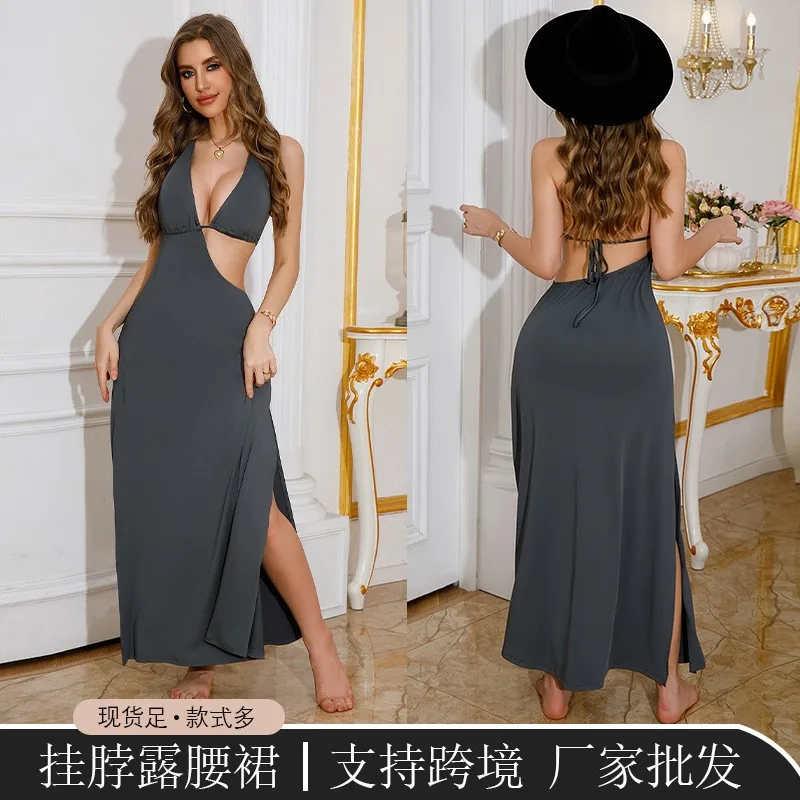 

Prom Dress Women Party Long V Neck Sleeveless Black Wrap High Waist Evening Dress Elegant Party High Slit Back Tie Maxi Dress