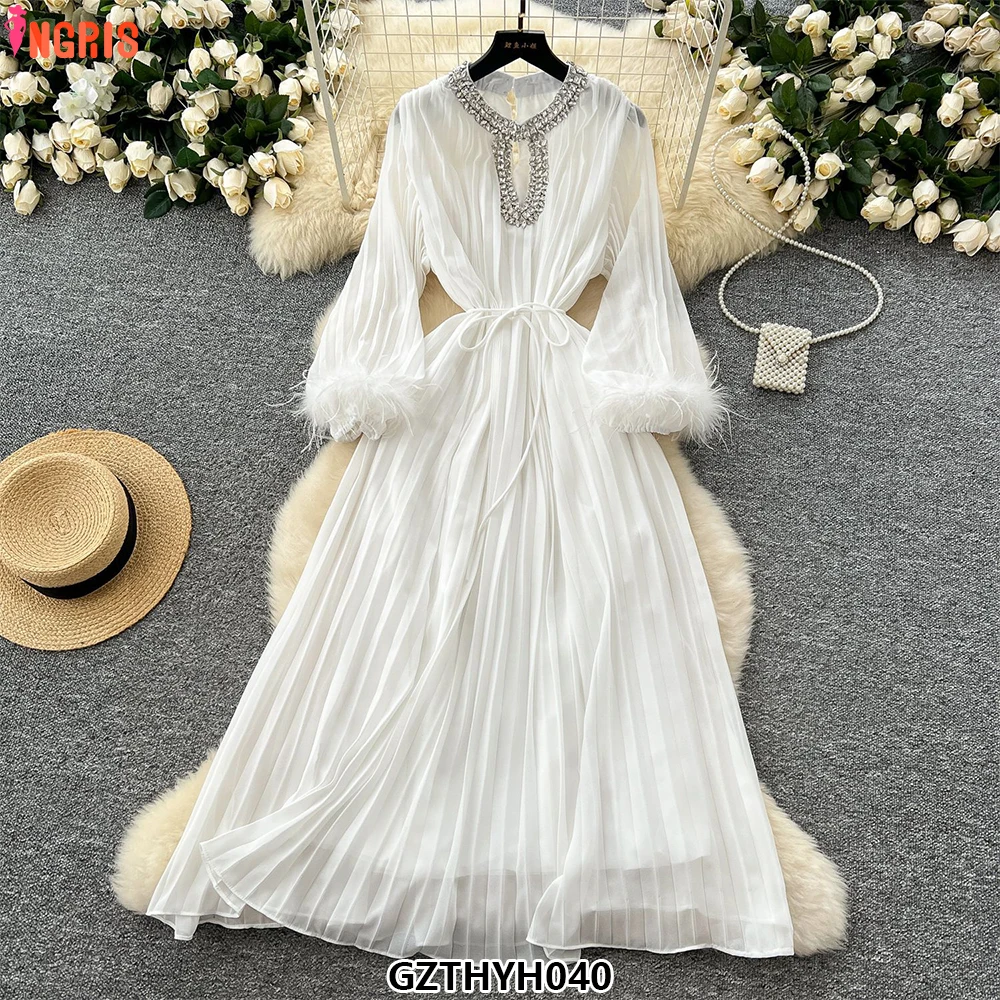 

Summer Roman waist bandage ruched midi dress, Empire diamond shift lace dress-GZTHYH040