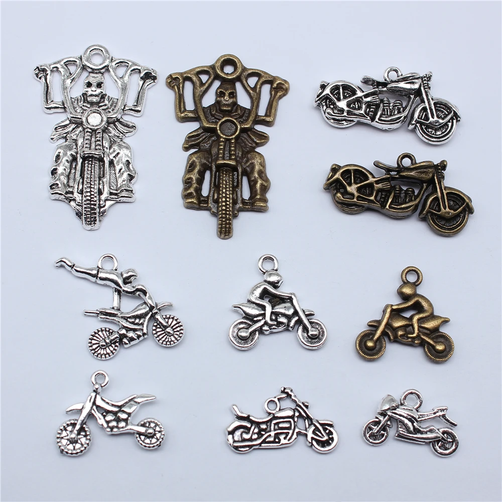 10 sztuk motocykl i rower Charms wisiorki antyczne tworzenia biżuterii DIY ręcznie robione rękodzieło do tworzenia biżuterii