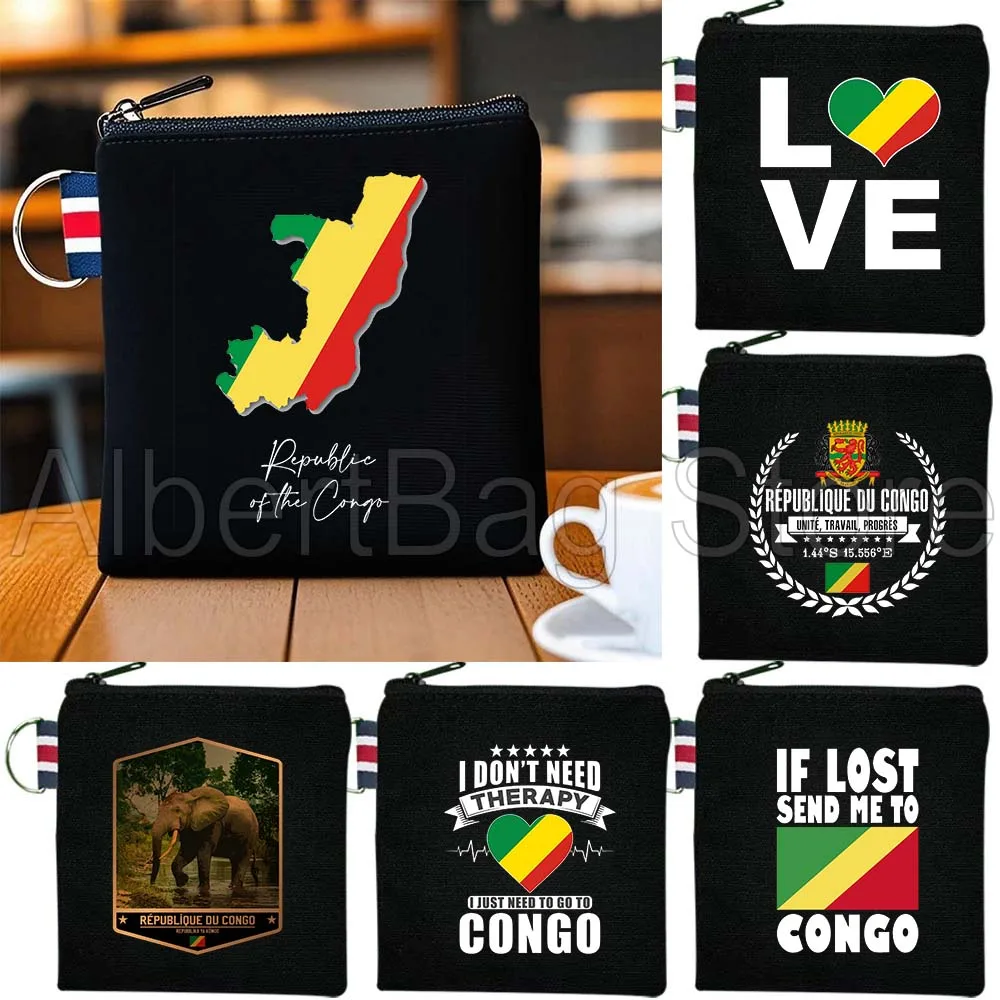 

Republic Congo Map Flag Birthday Gift Canvas Key Coin Purse Small Square Cotton Bags Storage Card Wallets Holders Zipper Pouch