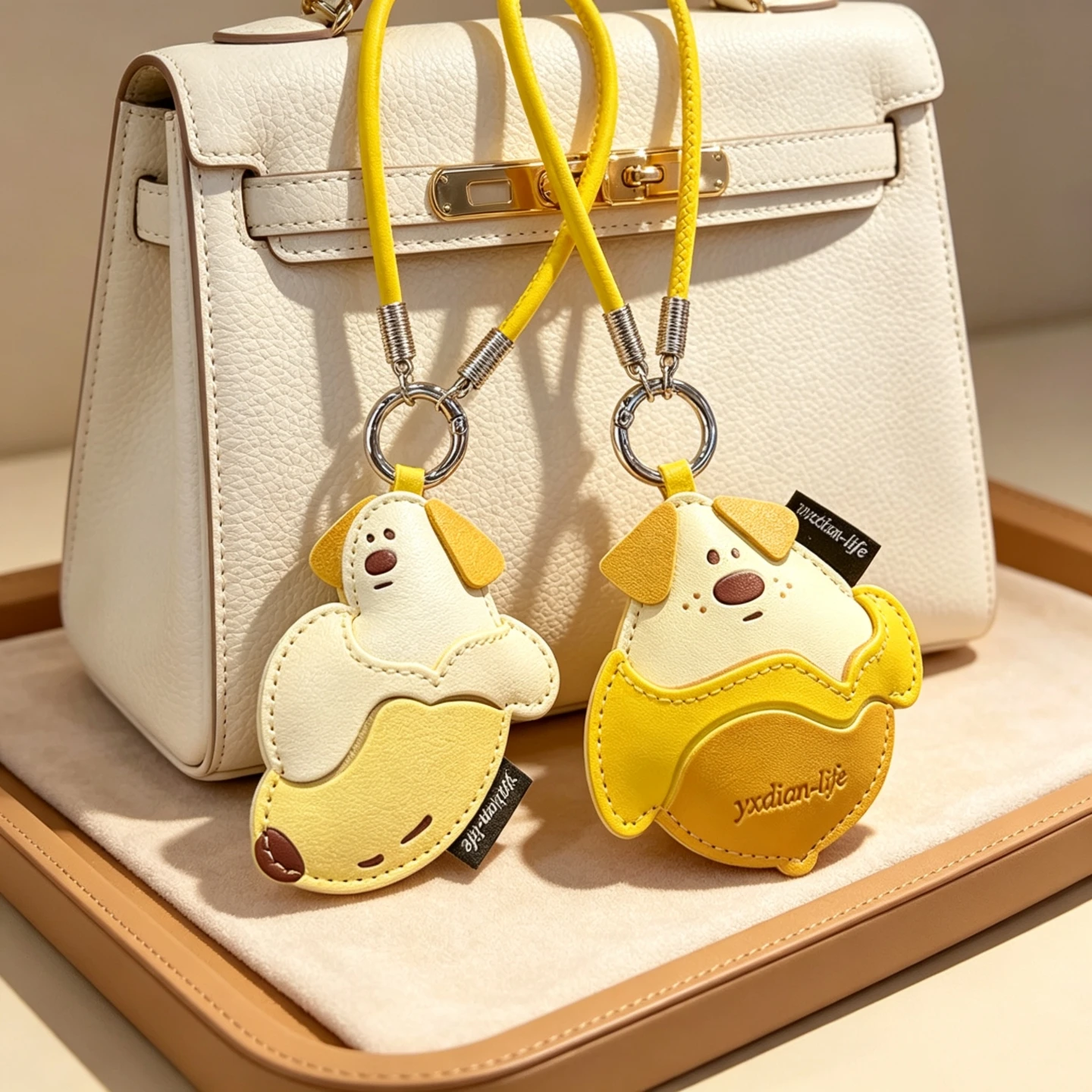 Creative Mango Pudding Dog Leather Keychain - Cute Fruit Bag Charm,Light Luxury Pendant Gift for Women,High-End Keychain Pendant
