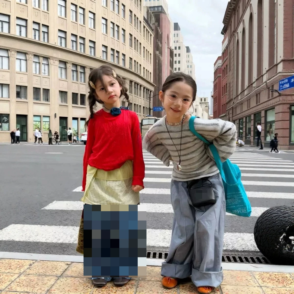 Boys Girls Versatile Casual Old Money Style Gray Striped Pullover Sweater + Washed Faded Gray Blue Unique Casual Wide Leg Pants